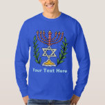 T-shirts Magen Persa David Menorah<br><div class="desc">Esta imagem foi adaptada de um antigo azulejo judeu persa e apresenta uma menorah com um Magen David (Estrela de David) enquadrado por ramos de oliveira. As imperfeições da imagem original pintada à mão foram preservadas.</div>