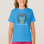 T-shirts Magen Persa David Menorah<br><div class="desc">Esta imagem foi adaptada de um antigo azulejo judeu persa e apresenta uma menorah com um Magen David (Estrela de David) enquadrado por ramos de oliveira. As imperfeições da imagem original pintada à mão foram preservadas.</div>