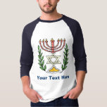 T-shirts Magen Persa David Menorah<br><div class="desc">Esta imagem foi adaptada de um antigo azulejo judeu persa e apresenta uma menorah com um Magen David (Estrela de David) enquadrado por ramos de oliveira. As imperfeições da imagem original pintada à mão foram preservadas.</div>