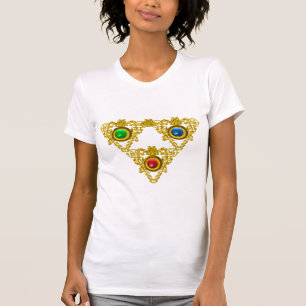 T-SHIRTS MÁGICO ELFIC TALISMAN/DOURADO TRIÂNGULO COM GEMS