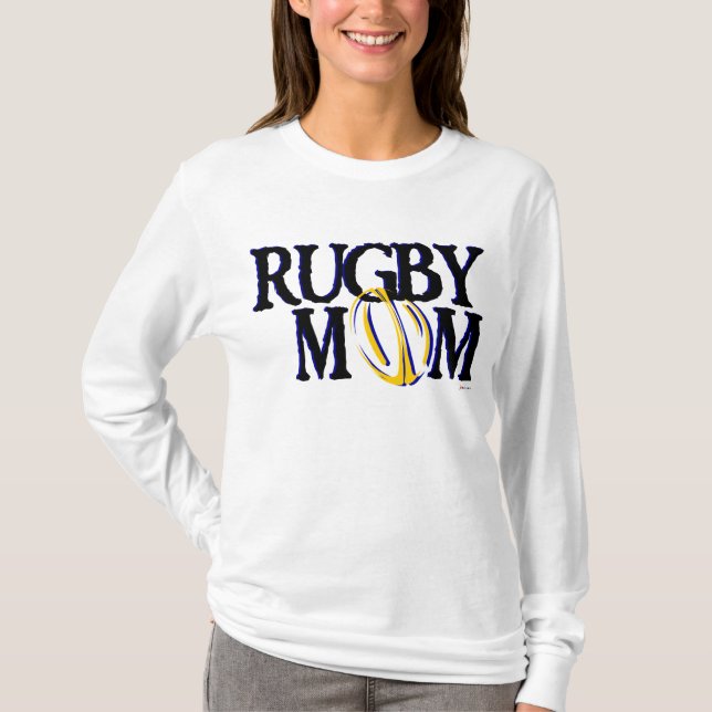 T-shirts Mamã do rugby (azul e ouro) (Frente)