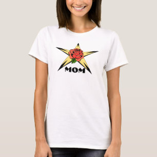 T-shirts Mamã Dourado da rosa vermelha da estrela
