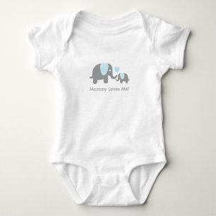 T-shirts Mamãe me ama elefantes em azul e Cinza