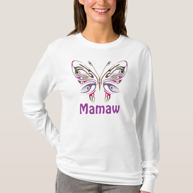 T-shirts Mamaw personalizou a borboleta (Frente)
