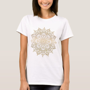 T-shirts Mandala Dourada & Branco Chic Glam Moderno Fashion