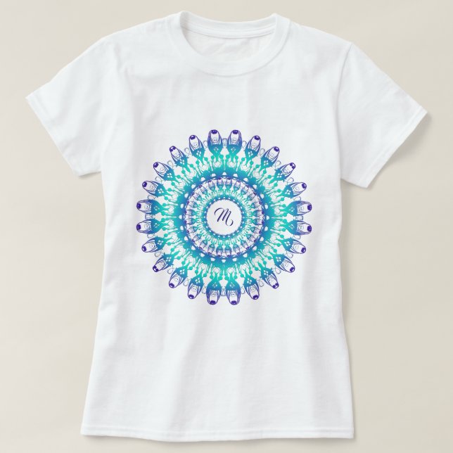 T-shirts Mandala étnica da cerceta. monograma (Frente do Design)