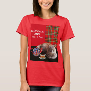 T-SHIRTS "MANTENHA A CALMA E O GATINHO LIGADOS", RED TARTAN