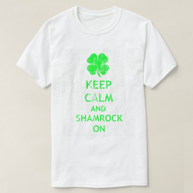 T-shirts Mantenha a calma e o Shamrock no DS (Frente do Design)