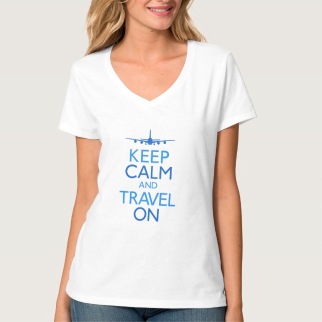 T-shirts Mantenha a calma e viaje sobre (Frente)