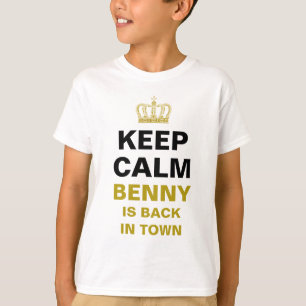 T-shirts MANTENHA CALMA E COR ouro + seu próprio texto