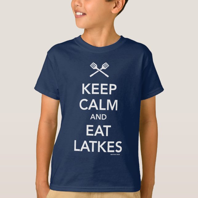 T-shirts Mantenha calmo e coma Latkes (Frente)