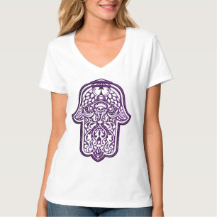 T-shirts Mão do Henna de Hamsa (roxo)