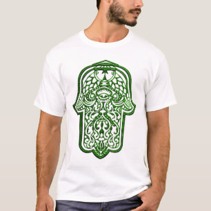 T-shirts Mão do Henna de Hamsa (verde)