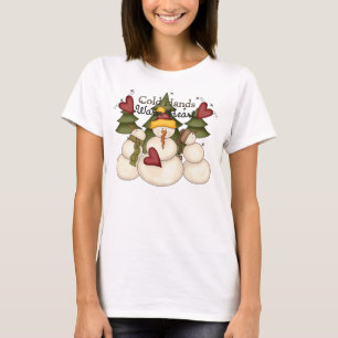 T-shirts Mãos frias Coração Quente Snowman Longa Folga