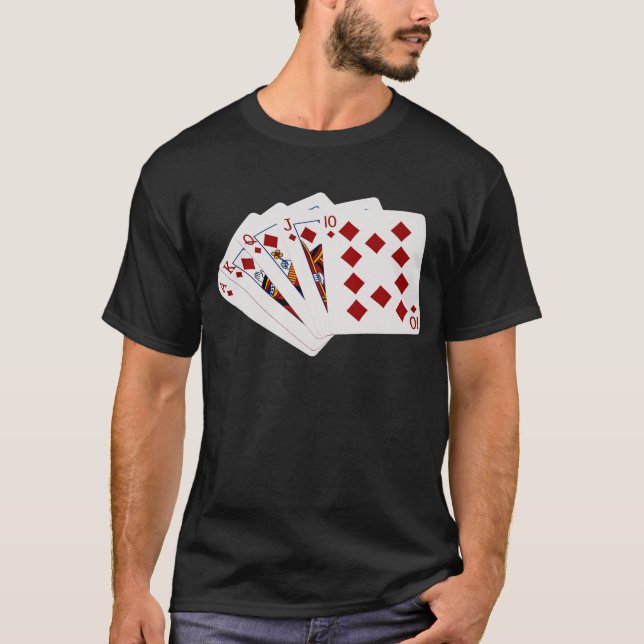 T-shirts Mãos-Poker - Royal Flush - Traje de Ouros (Frente)