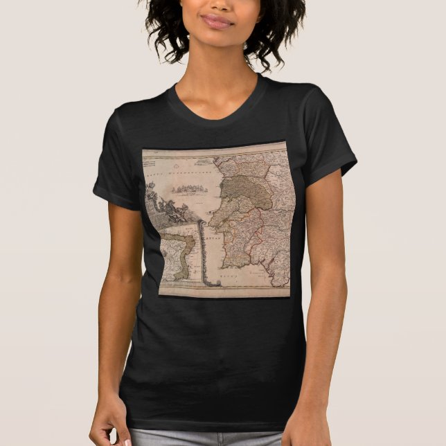 T-shirts Mapa 1704 de Portugal e de Brasil (Frente)