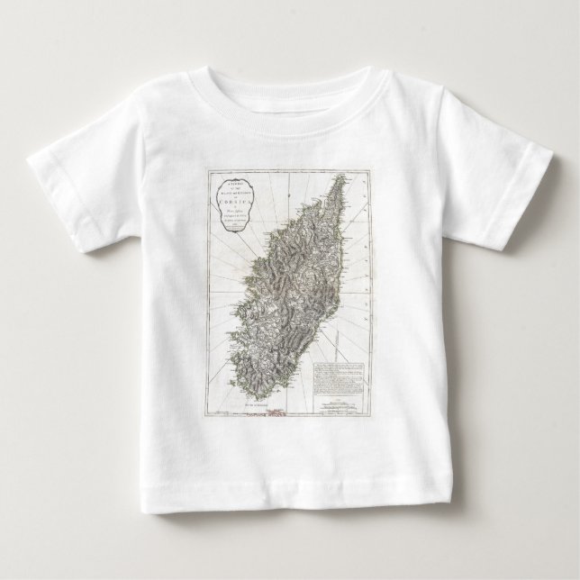 T-shirts Mapa Antigo da Córsega (1794) (Frente)