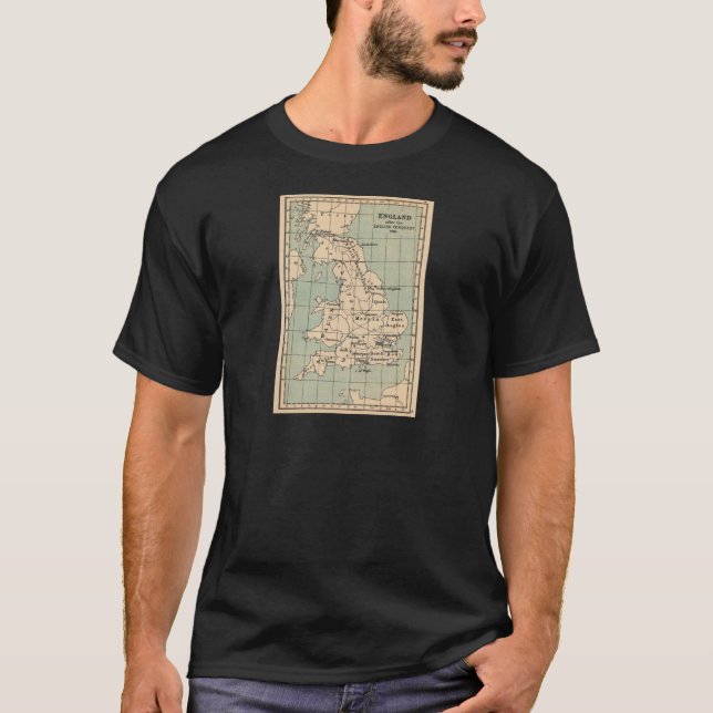 T-shirts Mapa antigo da Inglaterra (Frente)