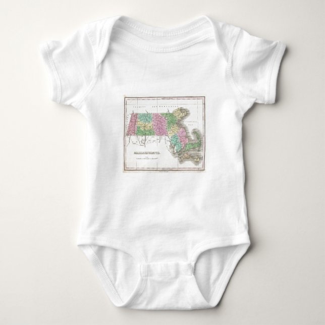 T-shirts Mapa Antigo de Massachusetts (1827) (Frente)