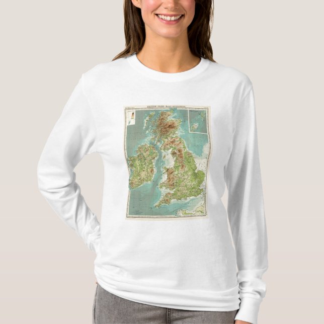 T-shirts Mapa bathyorographical das ilhas britânicas (Frente)