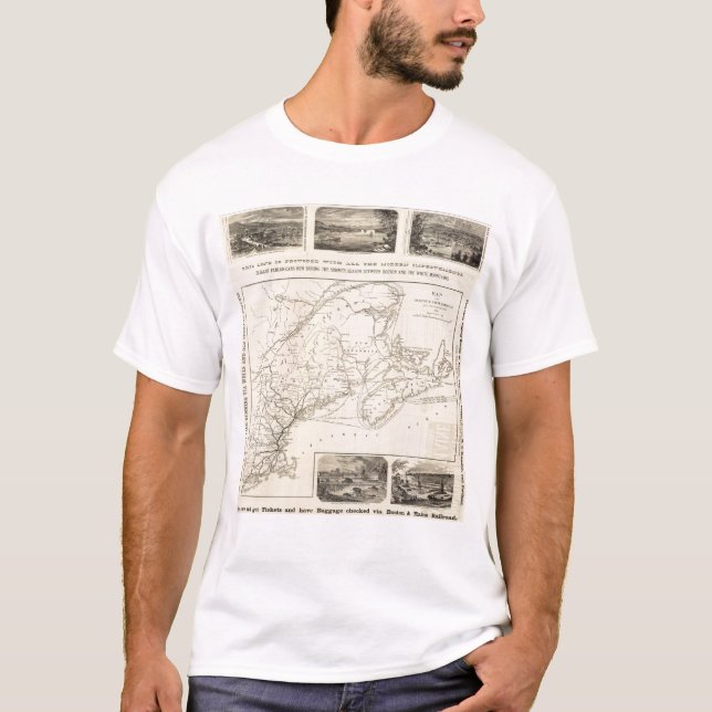 T-shirts Mapa Boston e estrada de ferro de Maine (Frente)