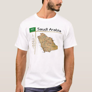 T-shirts Mapa da Arábia Saudita + Sinalizador + Título T-Sh