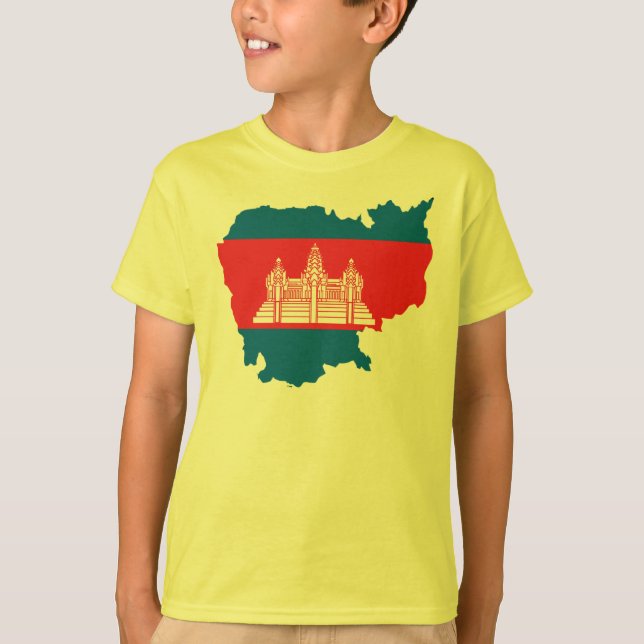 T-shirts Mapa da bandeira de Cambodia (Frente)