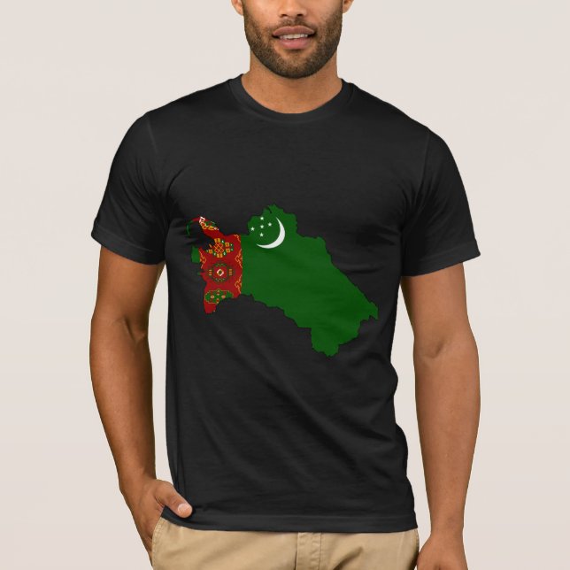 T-shirts Mapa da bandeira de Turkmenistan sem redução (Frente)