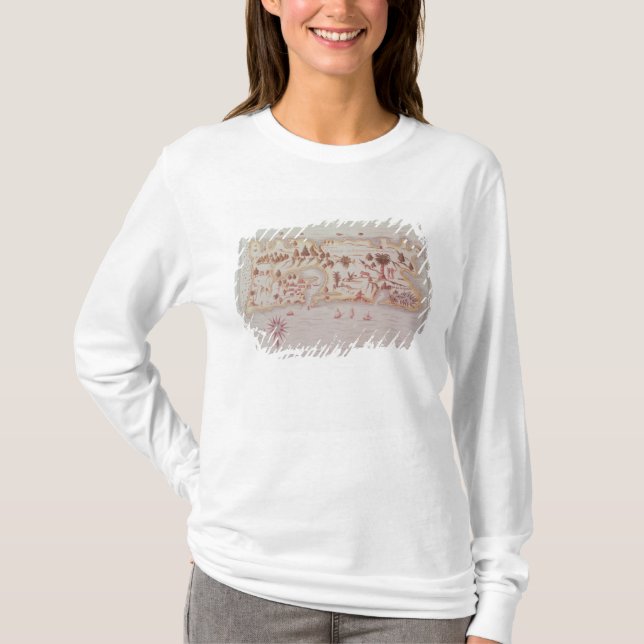 T-shirts Mapa da ilha de Puerto Rico, 1599 (Frente)