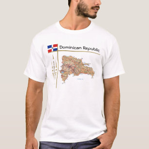 T-shirts Mapa da República Dominicana + Sinalizador + Tít