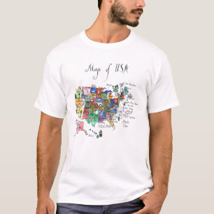 T-shirts Mapa das atrações dos Estados Unidos da América