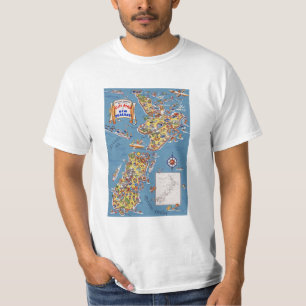 T-shirts Mapa das viagens vintage de Nova Zelândia