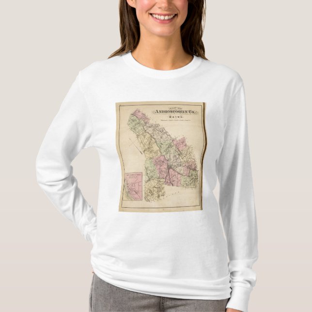 T-shirts Mapa de Androscoggin County, Maine (Frente)