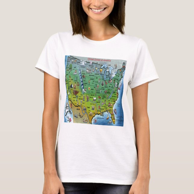 T-shirts Mapa de desenhos animados dos EUA (Frente)