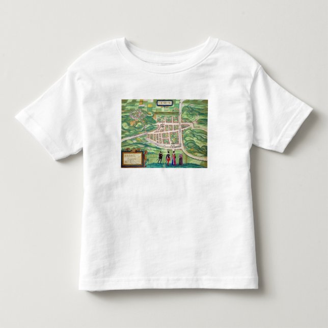T-shirts Mapa de Edimburgo, 'de Civitates Orbis Terrarum (Frente)