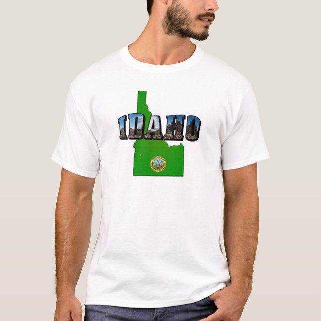 T-shirts Mapa de Idaho, Selo e Texto de Imagem (Frente)
