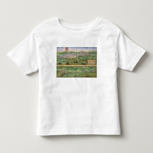 T-shirts Mapa de Lisboa, e Cascais, 'de Civitates Orbis (Frente)