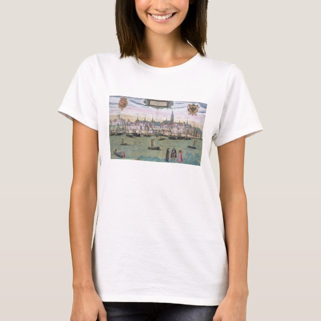 T-shirts Mapa de Nijmegen, de Civitates Orbis Terrarum b (Frente)