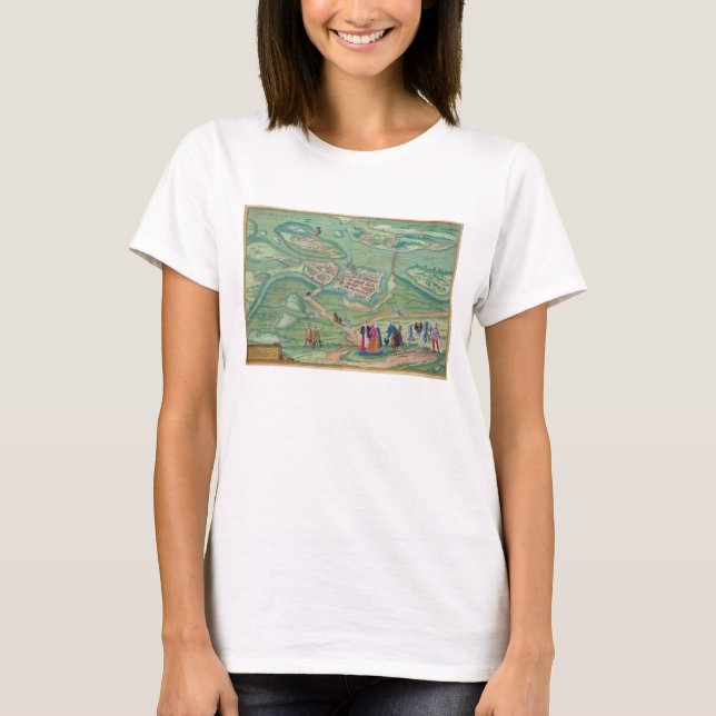 T-shirts Mapa de Raab, de Civitates Orbis Terrarum, por Ge (Frente)