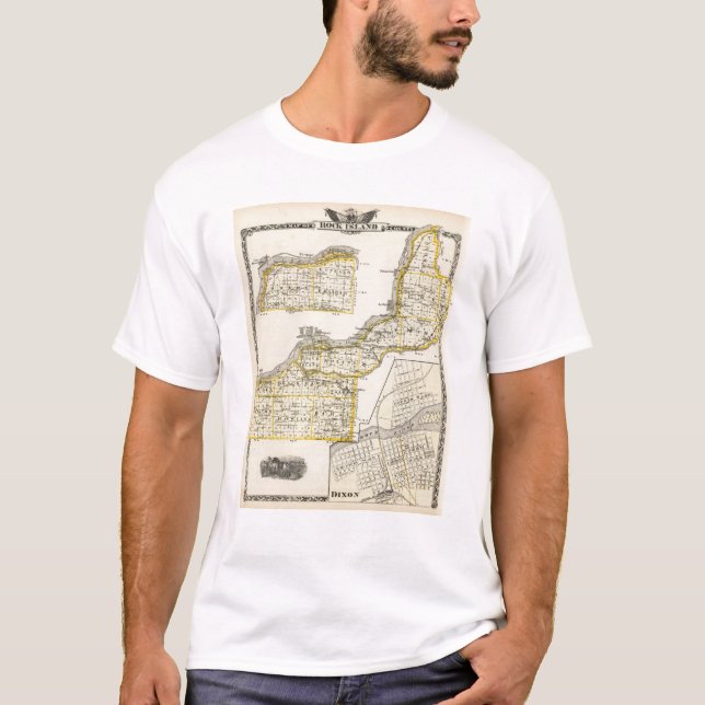 T-shirts Mapa de Rock Island County e de Dixon (Frente)