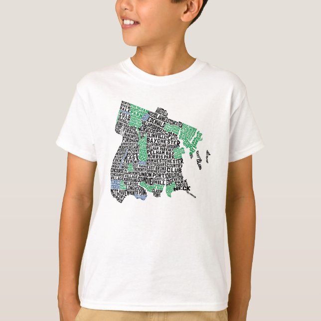 T-shirts Mapa de Tipografia do Bronx Nova Iorque (Frente)