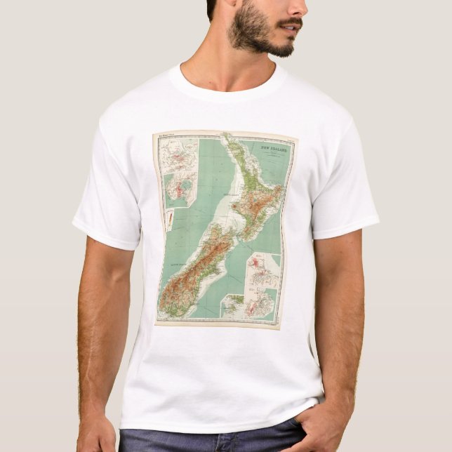 T-shirts Mapa do atlas de Nova Zelândia (Frente)