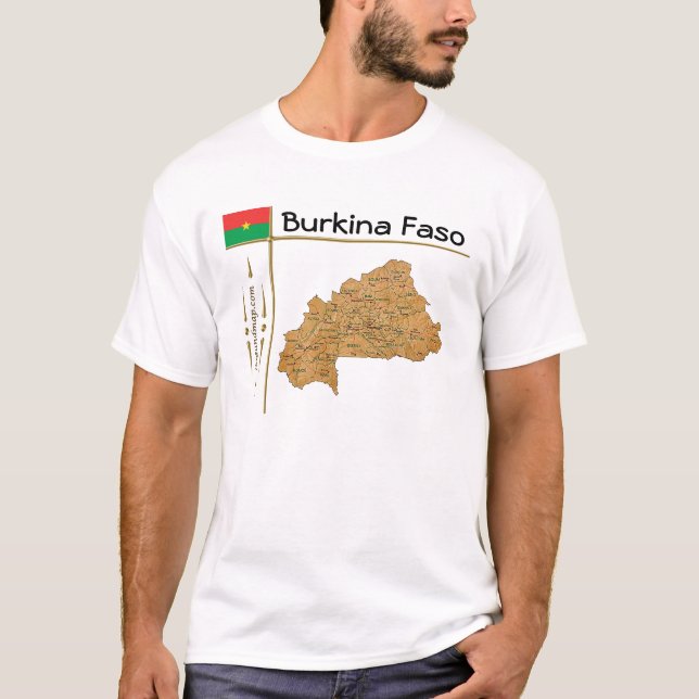 T-shirts Mapa do Burkina Faso + Sinalizador + Título T-Shir (Frente)