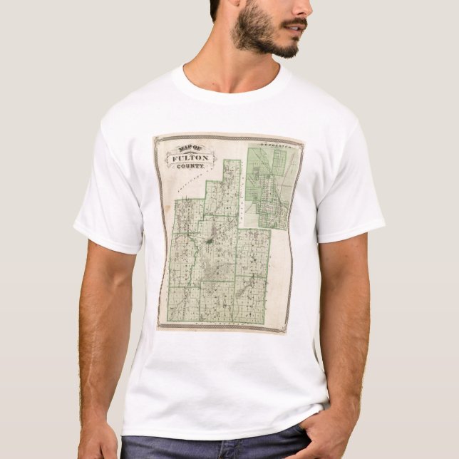 T-shirts Mapa do Condado de Fulton com Rochester, Fulton Co (Frente)