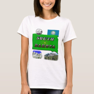 T-shirts Mapa do Dakota do Sul, Texto Fotográfico, Faux Qu