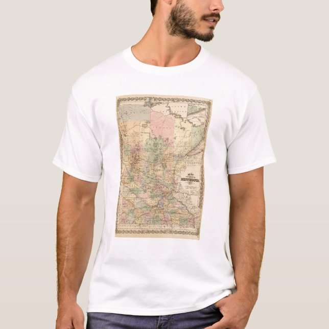 T-shirts Mapa do estado de Minnesota, 1874 (Frente)