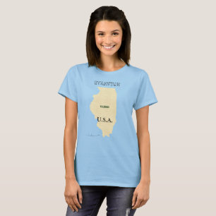 T-shirts - Mapa do Illinois com nome da cidade