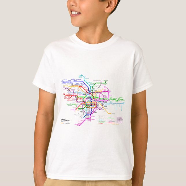 T-shirts Mapa do metro de Tokyo Japão (Frente)