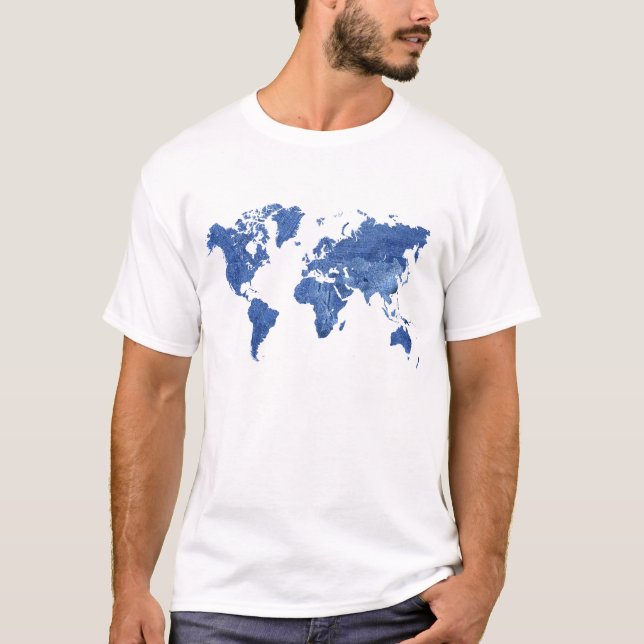 T-shirts Mapa do mundo da sarja de Nimes (Frente)