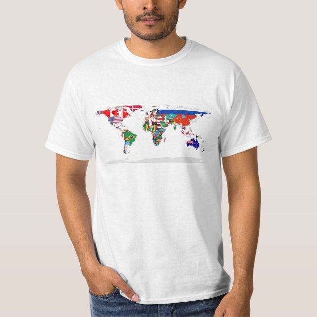 T-shirts Mapa do mundo embandeirado das bandeiras do mundo (Frente)